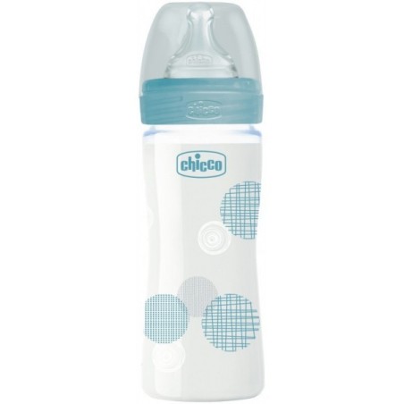 CHICCO Biberon en verre 240 ml débit lent 0 m+ bleu