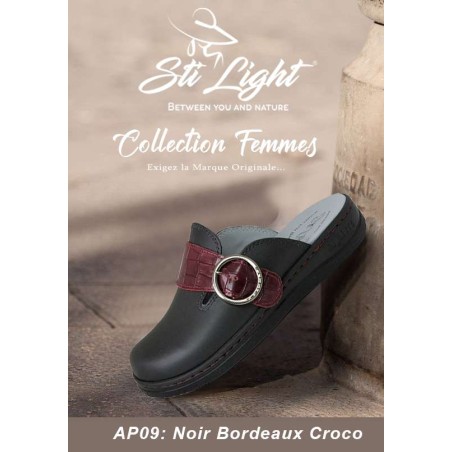 sabot orthopédique - femme - NOIR BORDEAUX CROCO