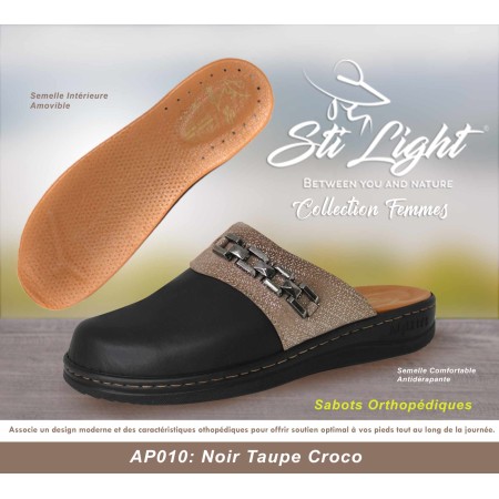 sabot orthopédique - femme - noir taupe croco argenté