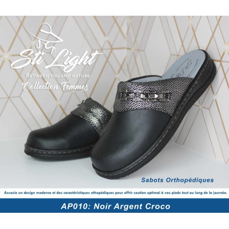 sabot orthopédique - femme - noir argent croco