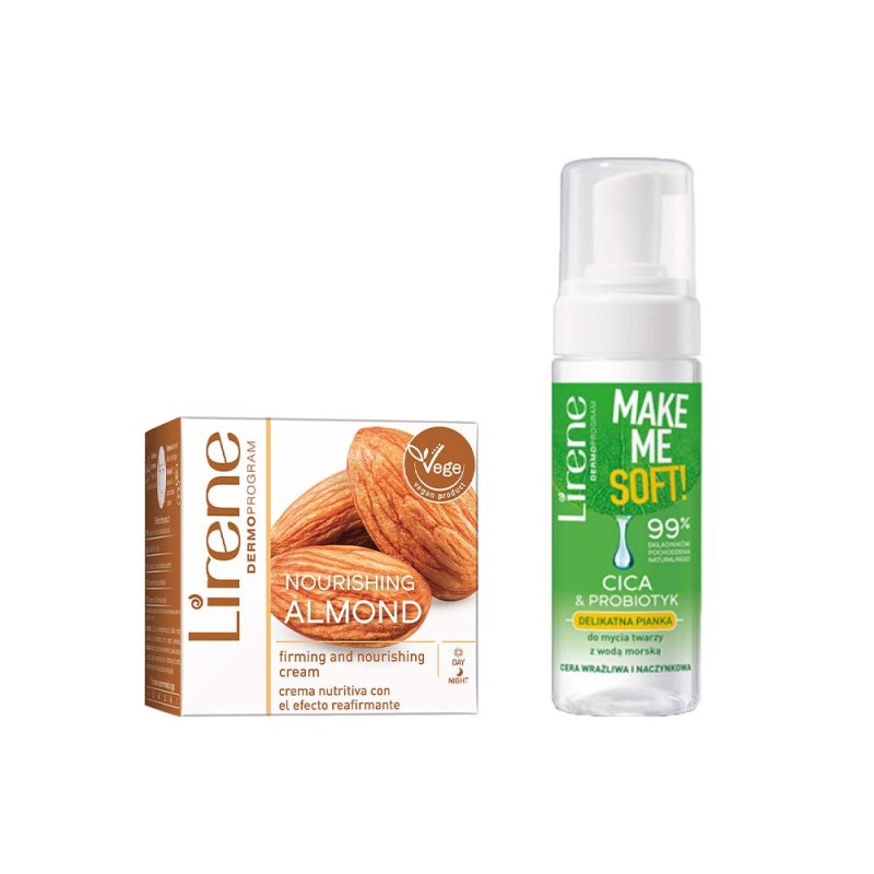 lirene pack mousse nettoyante éclaircissante 150ml + vegan crème amande 50 ml