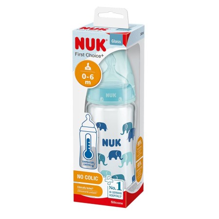 NUK FIRST CHOICE+ Biberon Temperature Control en Verre Bleu 240ml