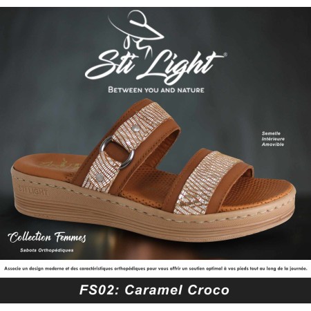 Claquette orthopédique - femme - caramel croco