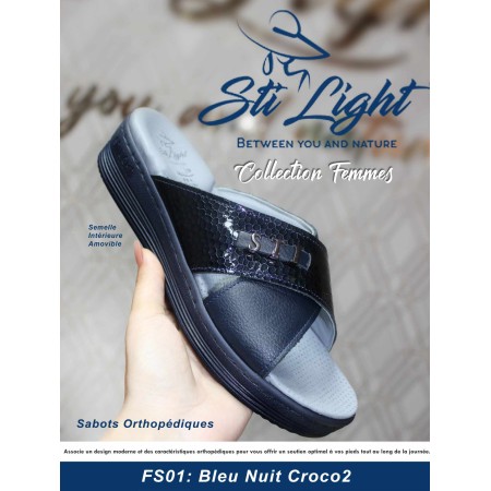 Claquette orthopédique - femme - bleu nuit croco