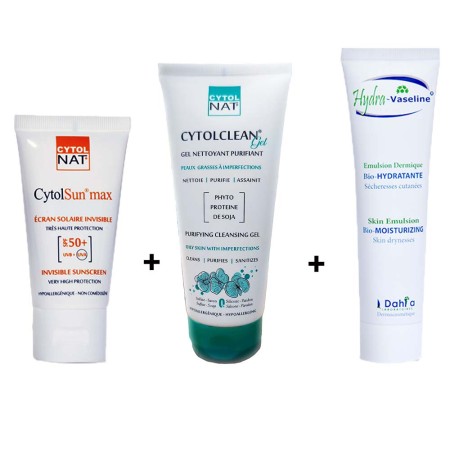 Pack CytolNat - Gel nettoyant CytolClean 175 ml + Ecran cytolsun max invisible + Hydra vasline 100ml