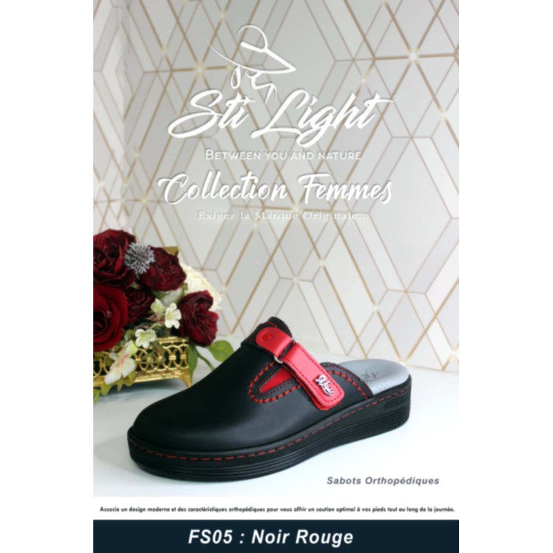 Sabot orthopédique - femme - noir rouge FS05