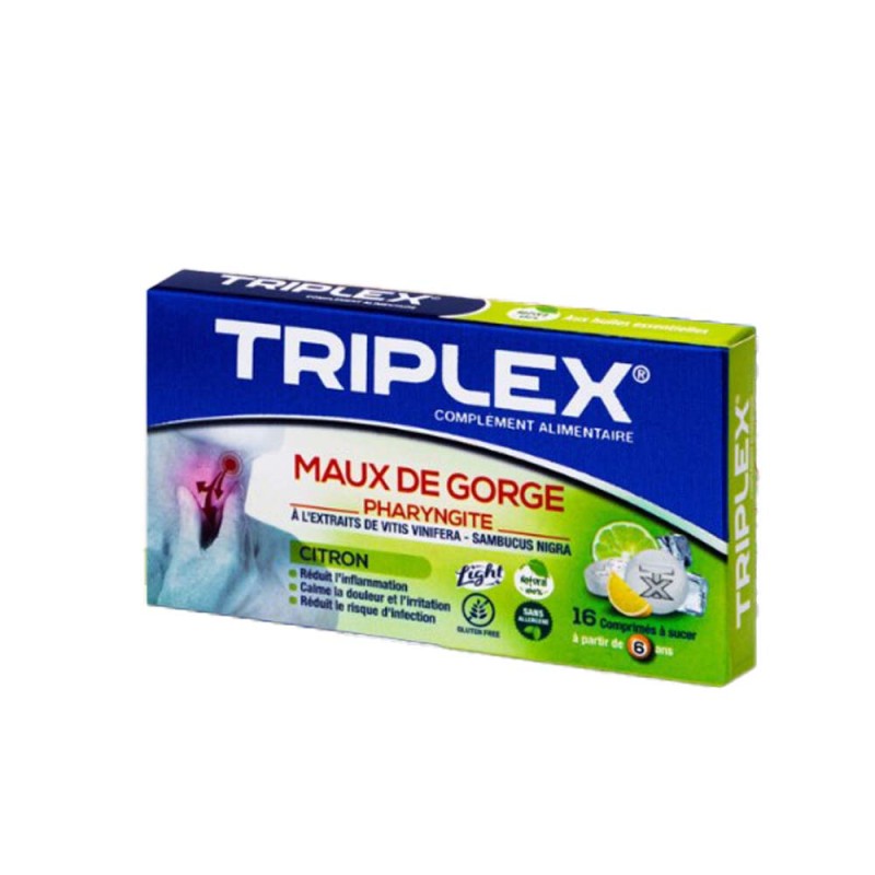 TRIPLEX maux de gorge citron, 16 Comprimés