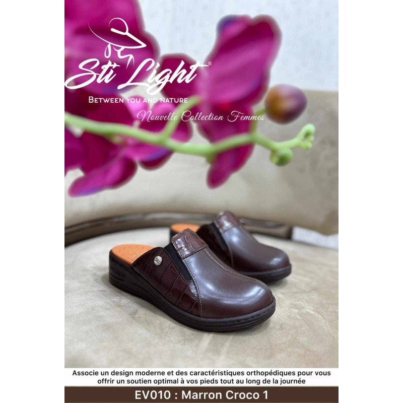 STI Sabot orthopédique - femme - marron croco 2 EV10