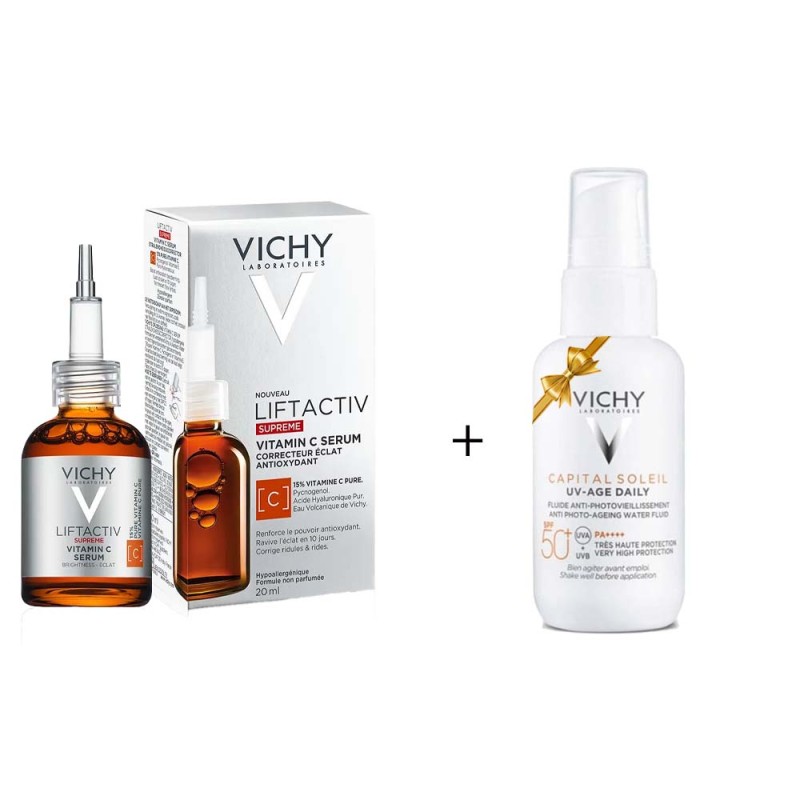 VICHY LIFTACTIV SUPREME VITAMIN C SERUM RIDES & ECLAT 20ML + VICHY CAPITAL SOLEIL ÉMULSION TOUCHER SEC SPF 50+, 50ML OFFERT