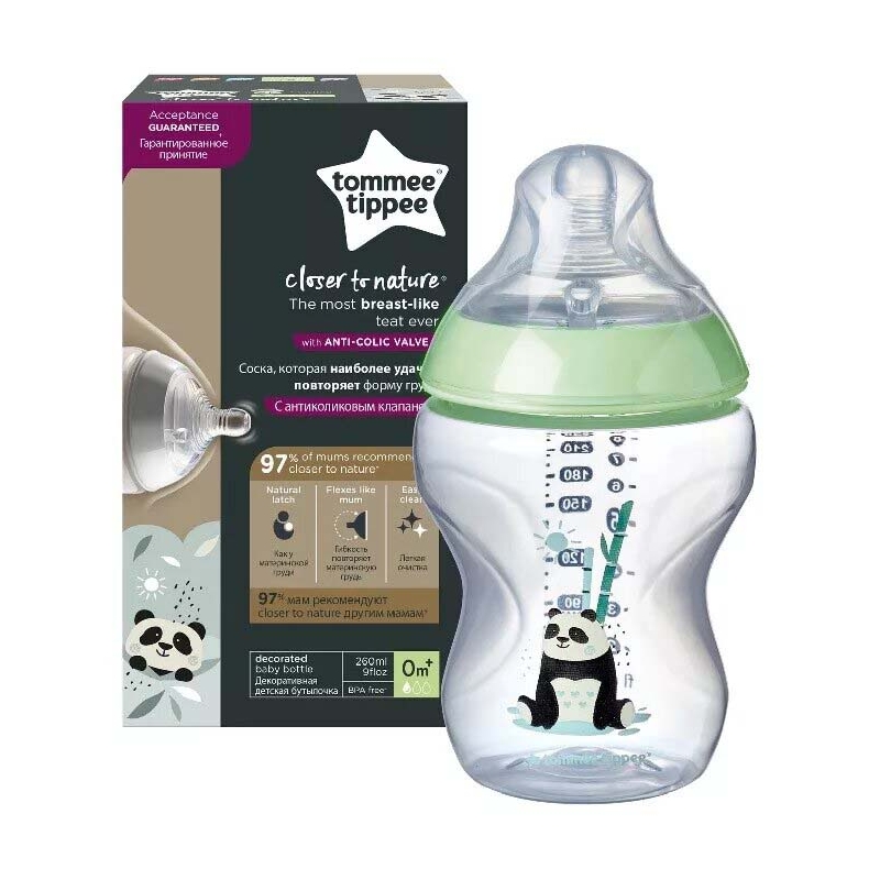 TOMMEE TIPPEE CLOSER TO NATURE BIBERON 260ML - Panda Vert