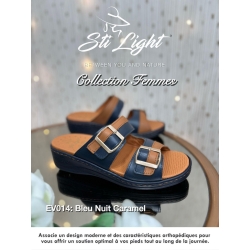 Claquette orthopédique - femme BLEU NUIT CARAMEL ev014
