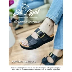 Claquette orthopédique - femme - noir croco FS011