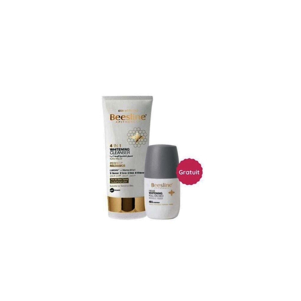 BEESLINE COFFRET Gel Nettoyant Éclaircissant Visage 4 en1 150ml +DEO INVISIBLE GRATUIT