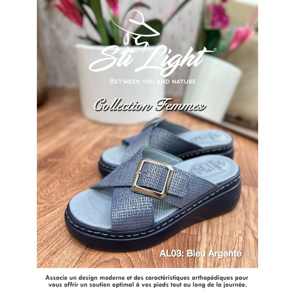 Claquette orthopédique - femme - BLEU argenté al05