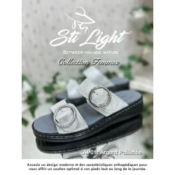 Claquette orthopédique - femme - argent pailleté ap01