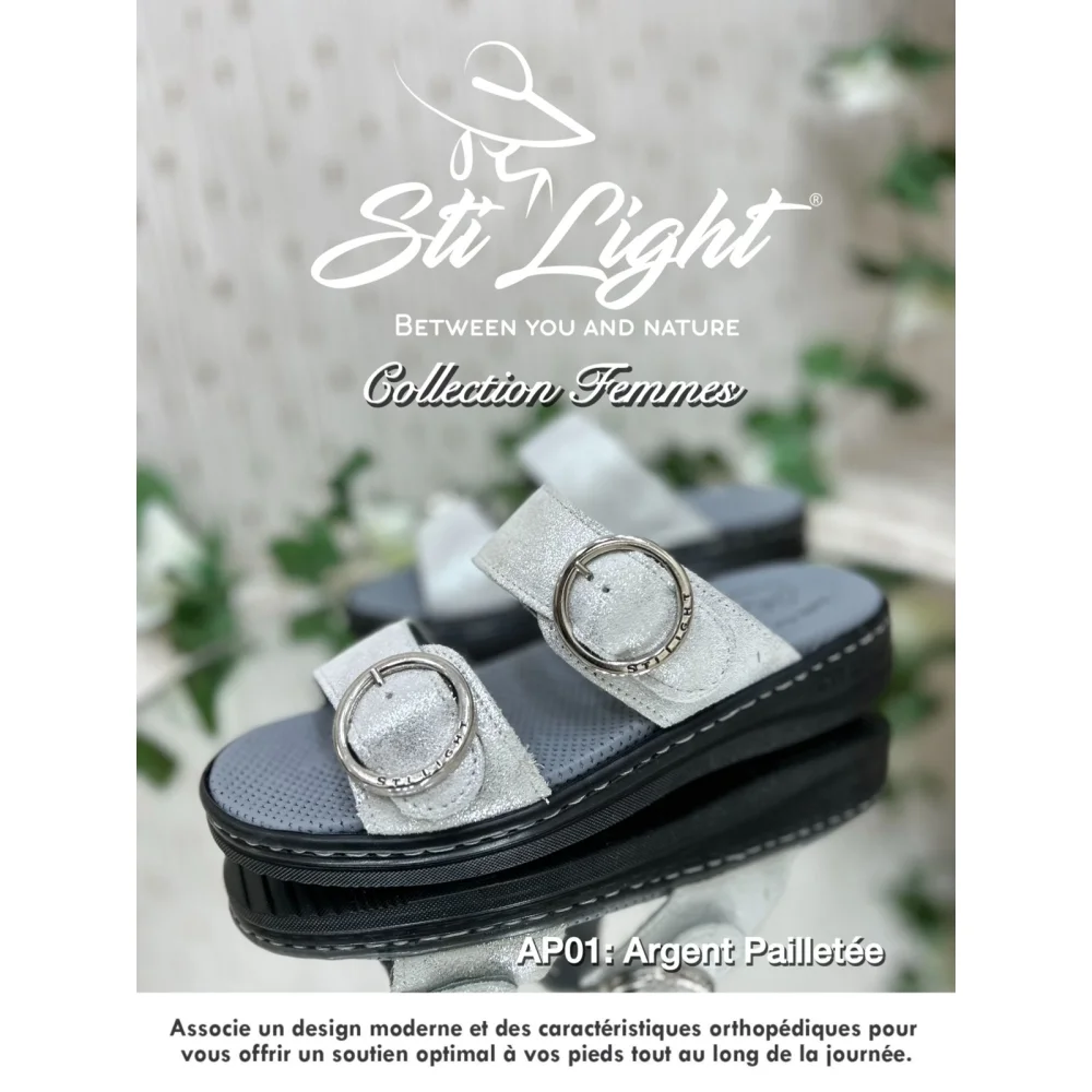 Claquette orthopédique - femme - argent pailleté ap01 Claquette orthopédique - femme - argent pailleté ap01