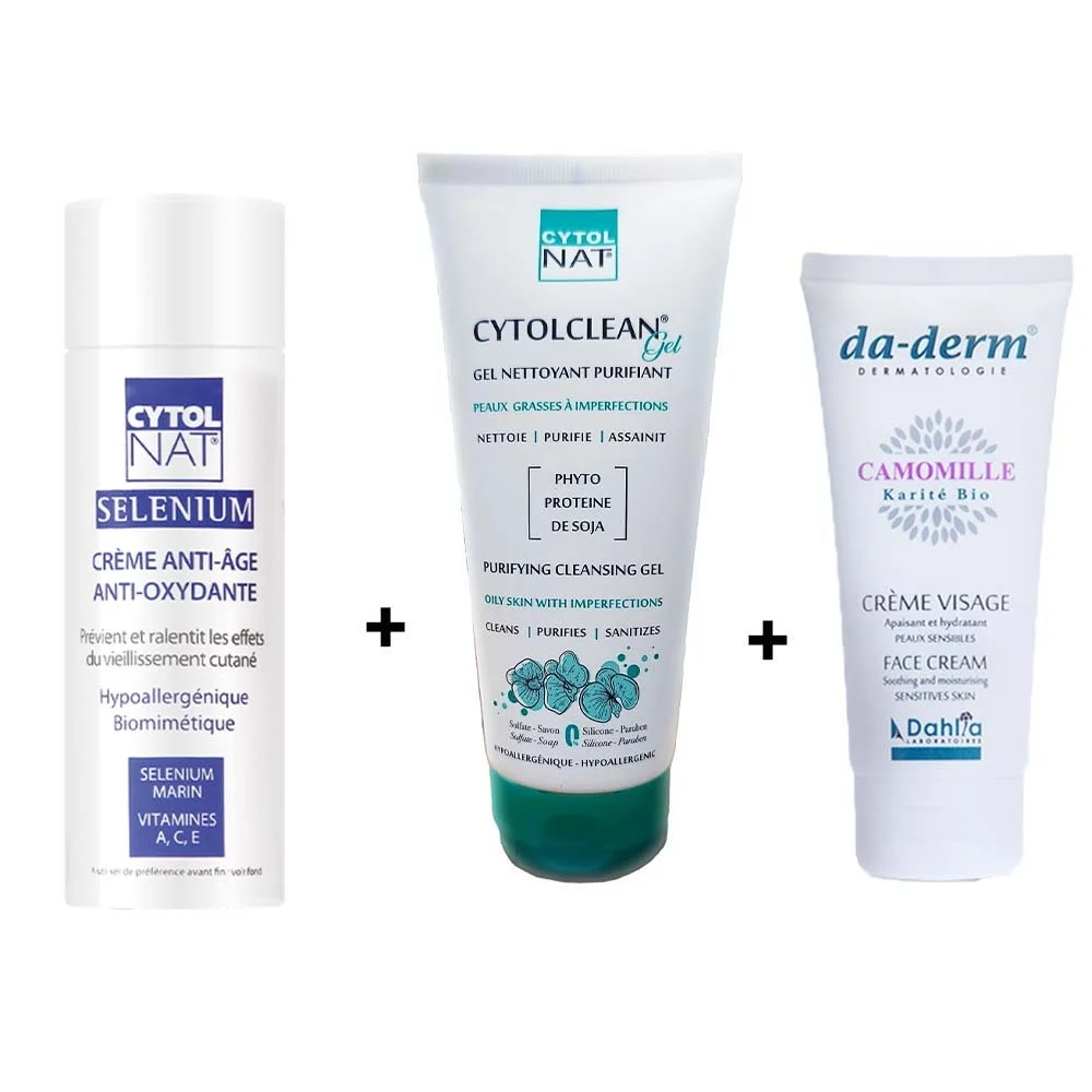Pack CytolNat - Gel nettoyant CytolClean 150 ml + Cytol Selenium 50 ml + Da-derm visage 100 ml