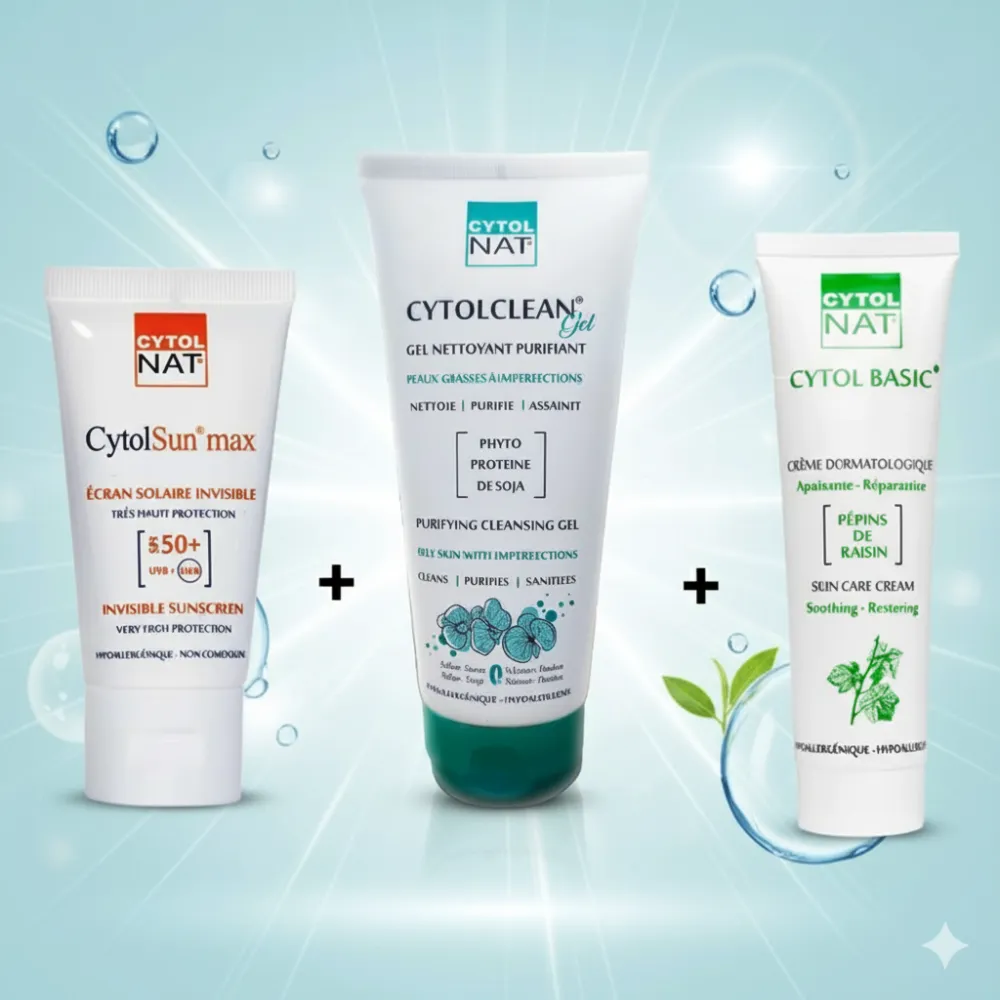 Pack CytolNat - Gel nettoyant CytolClean 175 ml + Ecran cytolsun max invisible + cytol basic 50ml Pack CytolNat - Gel nettoyant CytolClean 175 ml + Ecran cytolsun max invisible + cytol basic 50ml