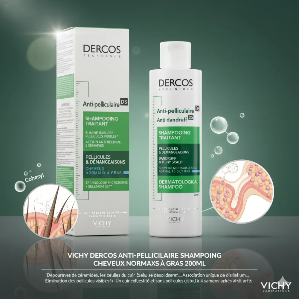 VICHY DERCOS ANTI-PELLICULAIRE SHAMPOOING TRAITANT CHEVEUX NORMAUX A GRAS 200ML VICHY DERCOS ANTI-PELLICULAIRE SHAMPOOING TRAITANT CHEVEUX NORMAUX A GRAS 200ML