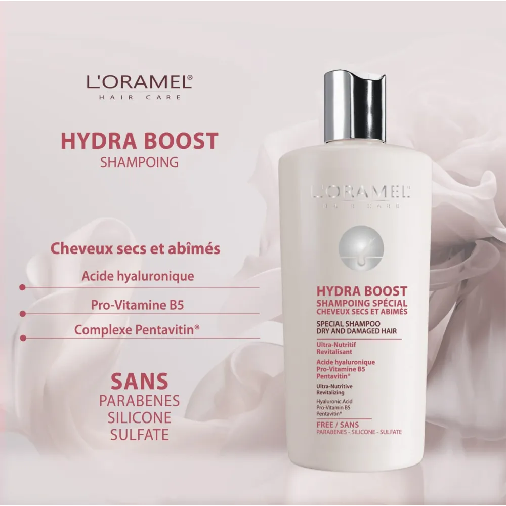 L'ORAMEL HYDRA BOOST SHAMPOING SPÉCIAL POUR CHEVEUX SECS ET ABÎMÉS 300ML L'ORAMEL HYDRA BOOST SHAMPOING SPÉCIAL POUR CHEVEUX SECS ET ABÎMÉS 300ML