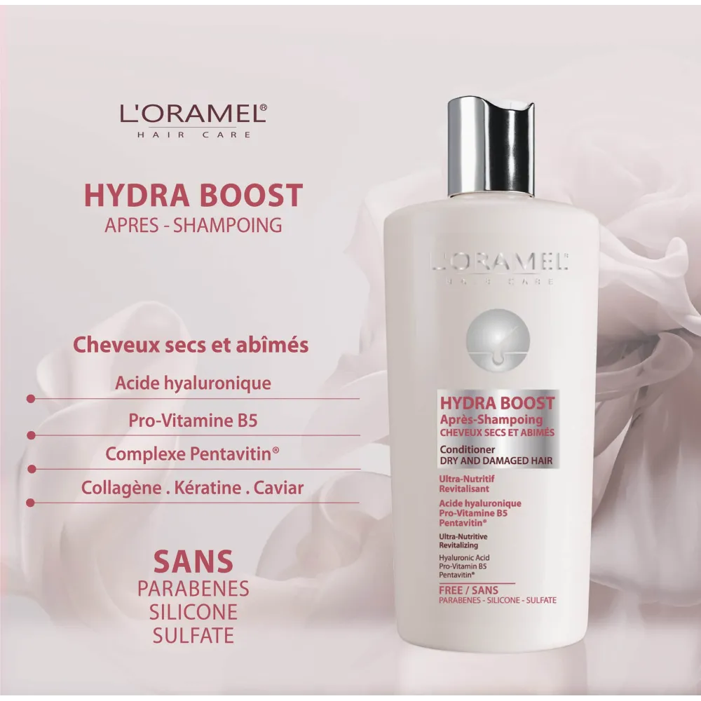 L'ORAMEL HYDRA BOOST APRÈS-SHAMPOING POUR CHEVEUX SECS ET ABÎMÉS 300ML L'ORAMEL HYDRA BOOST APRÈS-SHAMPOING POUR CHEVEUX SECS ET ABÎMÉS 300ML
