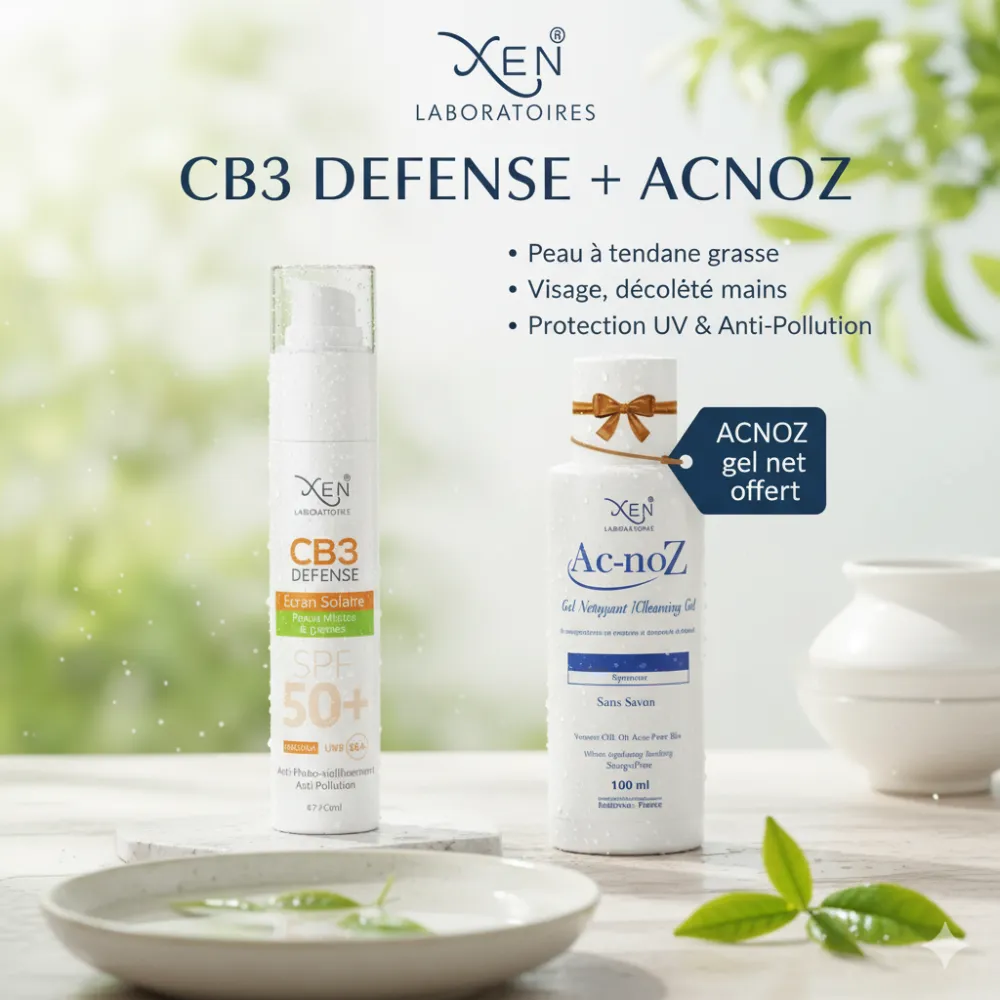 XEN CB3 DEFENCE ECRAN SOLAIRE PMG 50ml + ACNOZ gel net offert XEN CB3 DEFENCE ECRAN SOLAIRE PMG 50ml + ACNOZ gel net offert