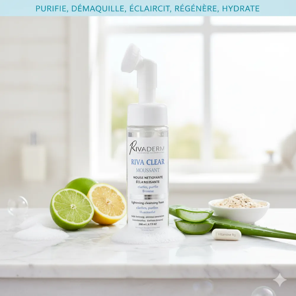 RIVADERM Rivaclear Mousse Nettoyante Eclaircissante Avec Brosse - 200 Ml RIVADERM Rivaclear Mousse Nettoyante Eclaircissante Avec Brosse - 200 Ml