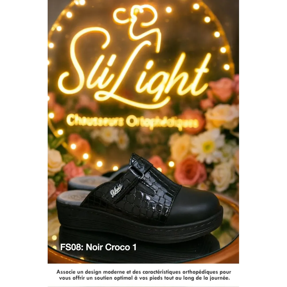 Sabot orthopédique - femme - noir croco1 FS08 Sabot orthopédique - femme - noir croco1 FS08