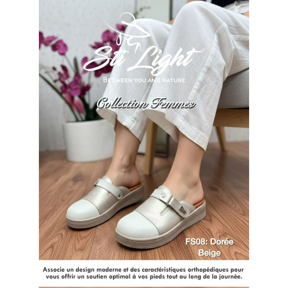 Sabot orthopédique - femme - beige doré FS08 Sabot orthopédique - femme - beige doré FS08