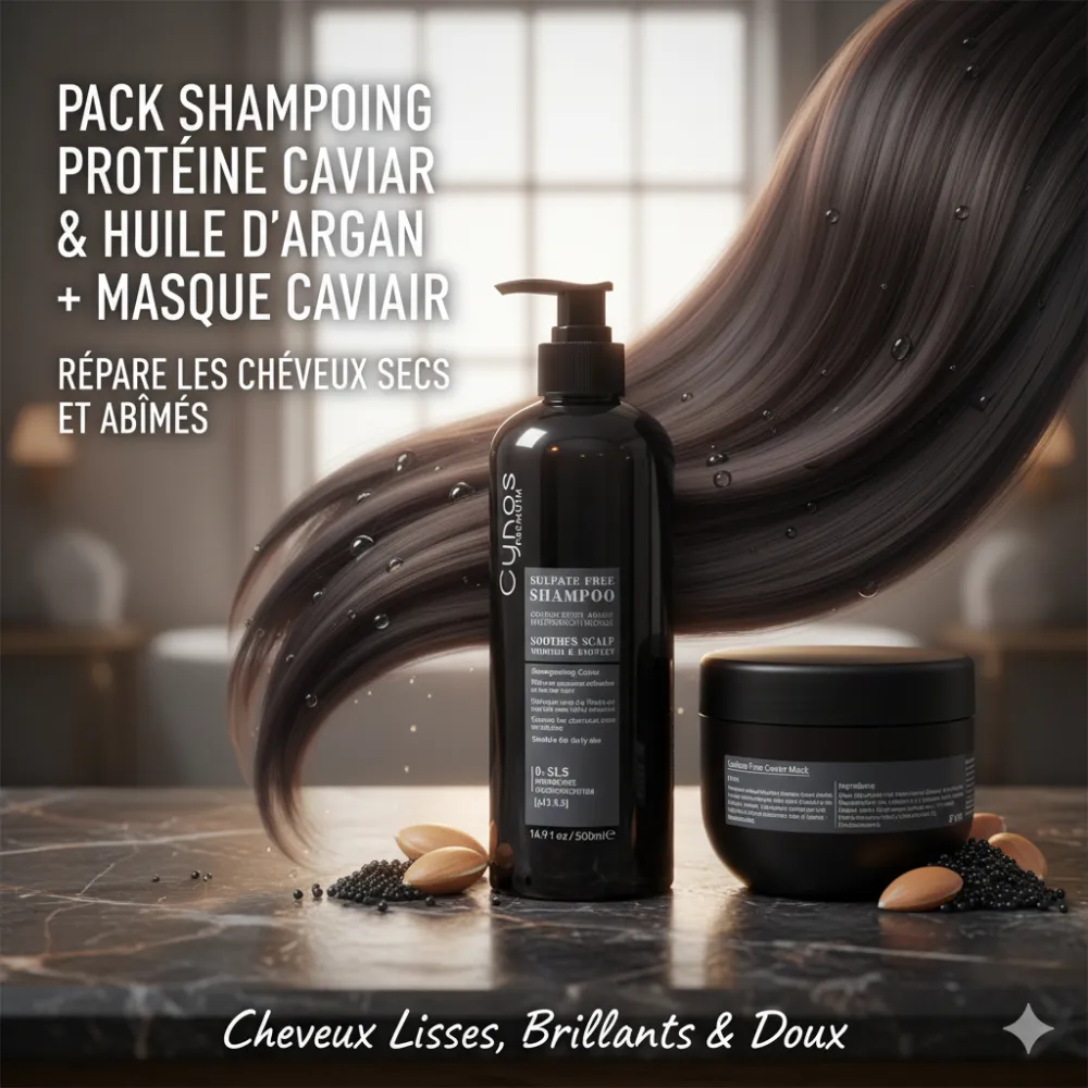 Pack Shamp Protéine Caviar & Huile d’Argan-500 ml +Masque CAVIAR-500ML