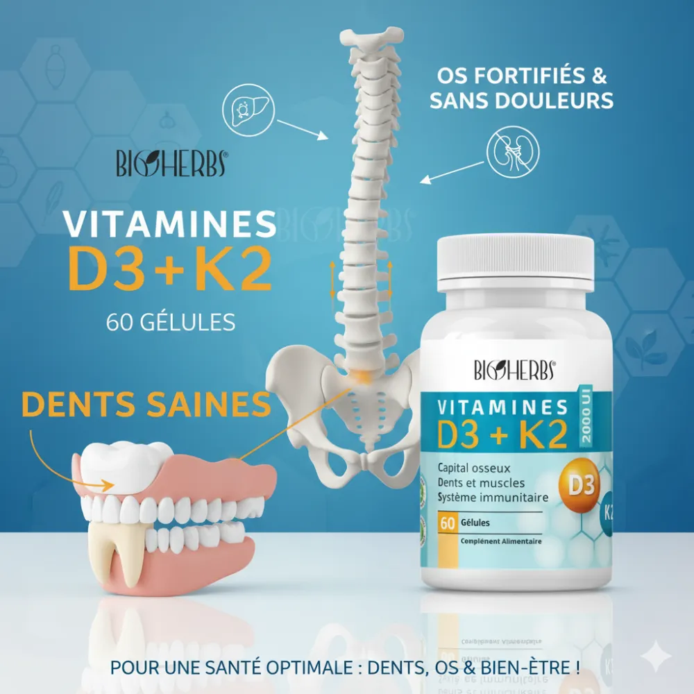 BIOHERBS VITAMINES D3+K2 60 GELULES