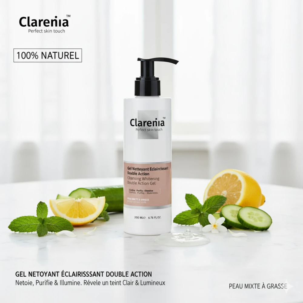 CLARENIA GEL NETTOYANT ECLAIRCISSANT DOUBLE ACTION PEAU MIXTE A GRASSE 200ML