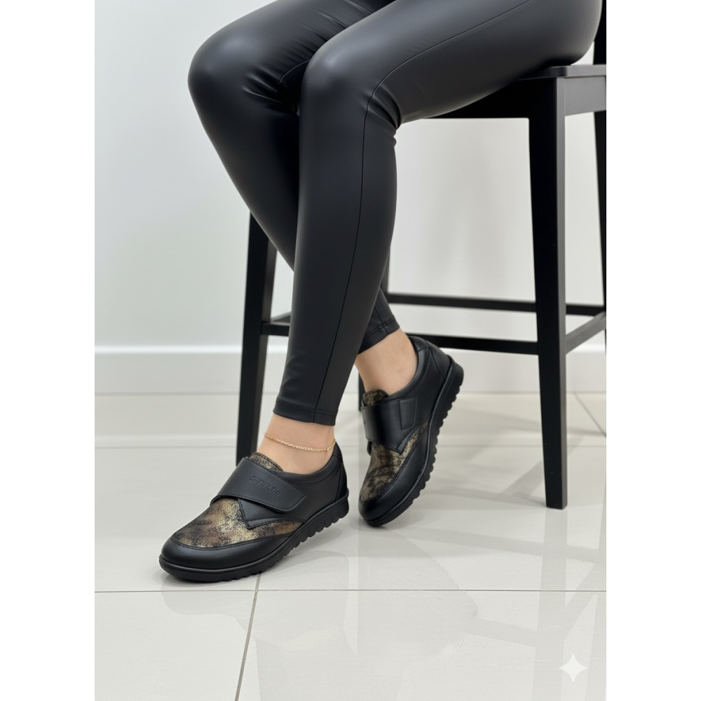 STI Chaussures Orthopédiques -noir-dorée- B6