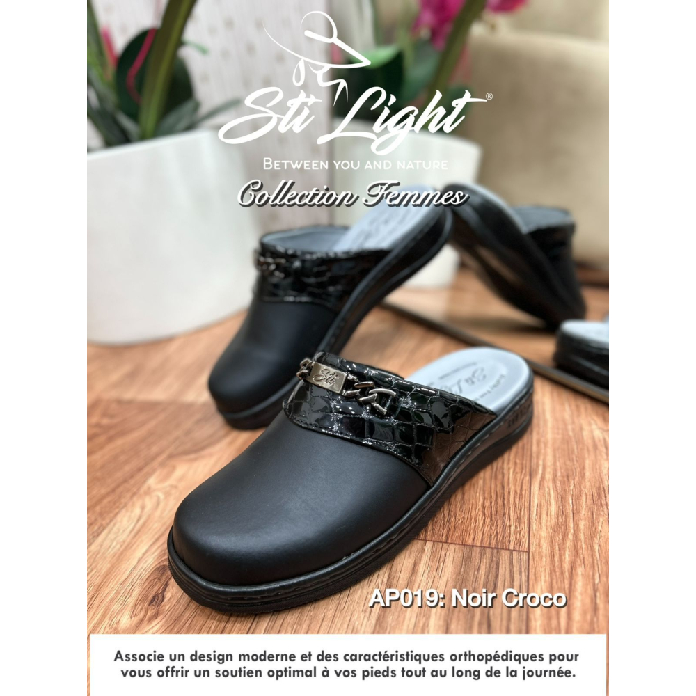 sabot orthopédique - femme - NOIR CROCO AP019