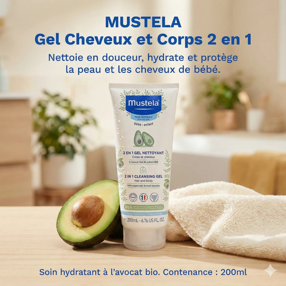 MUSTELA Gel Cheveux et Corps 2 en 1, 200ml