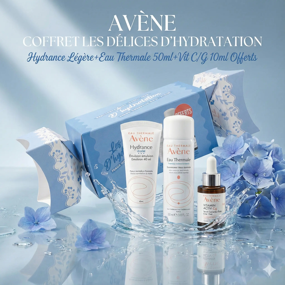 AVENE COFFRET LES DELICES D'HYDRATATION Hydrance Légère+Eau Thermale 50ml+Vit C/G 10ml Offerts