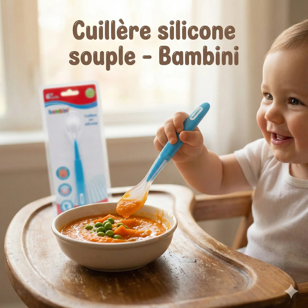 BAMBINI CUILLERE en Silicone Souple - 438- bleu