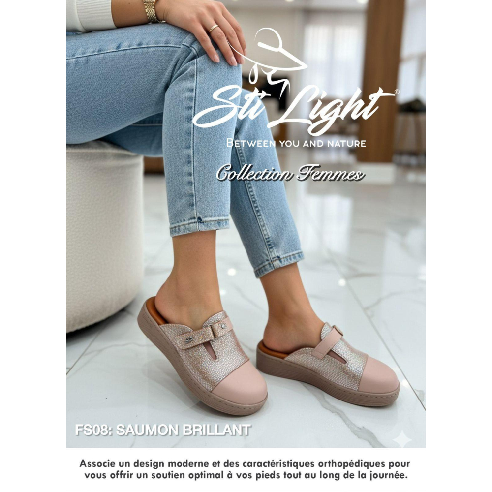 Sabot orthopédique - femme - saumon brillant  FS08