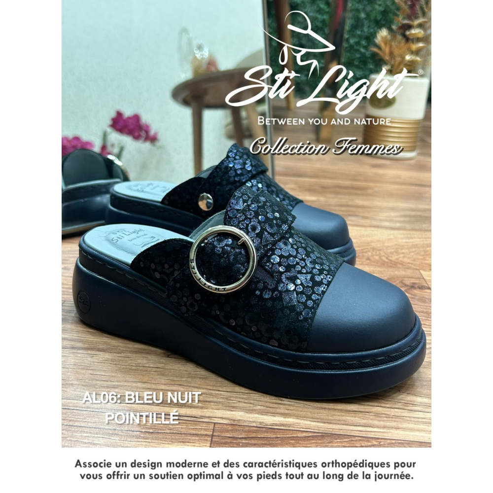 Sabot orthopédique - femme - bleu nuit pointillé AL06