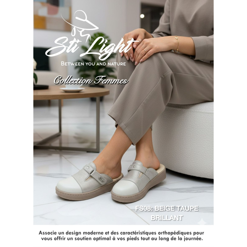 Sabot orthopédique - femme -  beige taupe brillant FS08