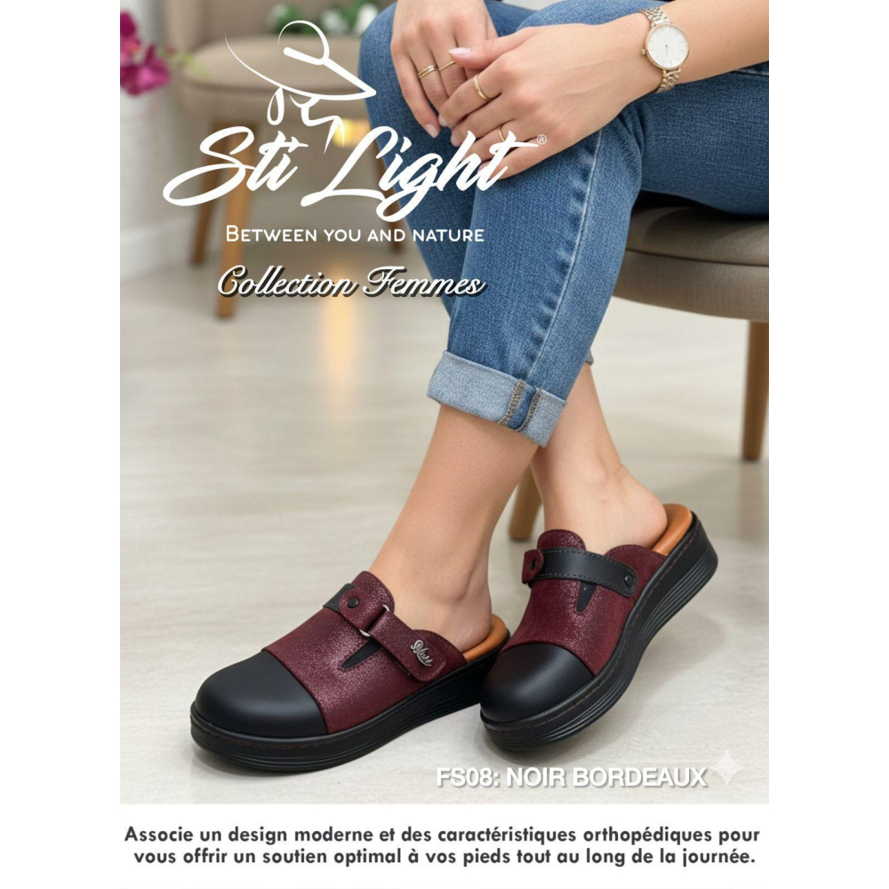 Sabot orthopédique - femme - noir bordeaux FS08